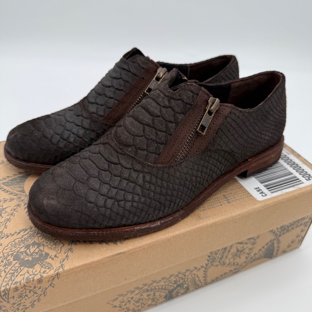 Free People Balboa Darby Distressed Leather Croc Embossed Flat Loafers Shoes NEW